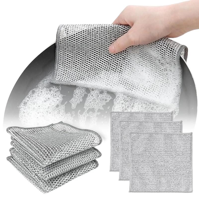 3 Pack Non-Scratch Wire Dishcloth, Multipurpose Wire Dishwashing Rag Dish Towels for Kitchen,  Pans Steel Traditional Mesh Cleaning Pot