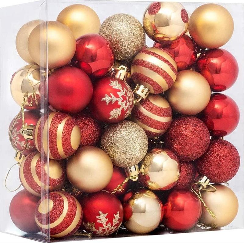 Christmas Themed Ornament, 50pcs set Ball Shaped Christmas Tree Pendnat with Storage Box, Festive & Party Supplies for Home Party Decoration