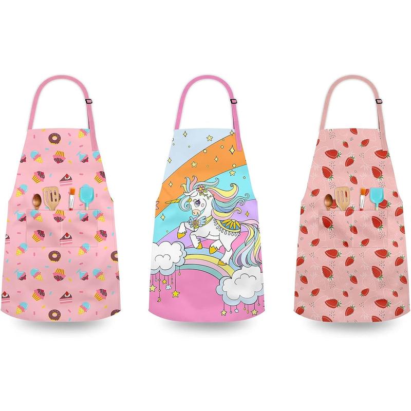 Kids Aprons for Girls Toddler Aprons with Pockets for Kids Cooking Baking Painting Crafting Art Gardening Adjustable