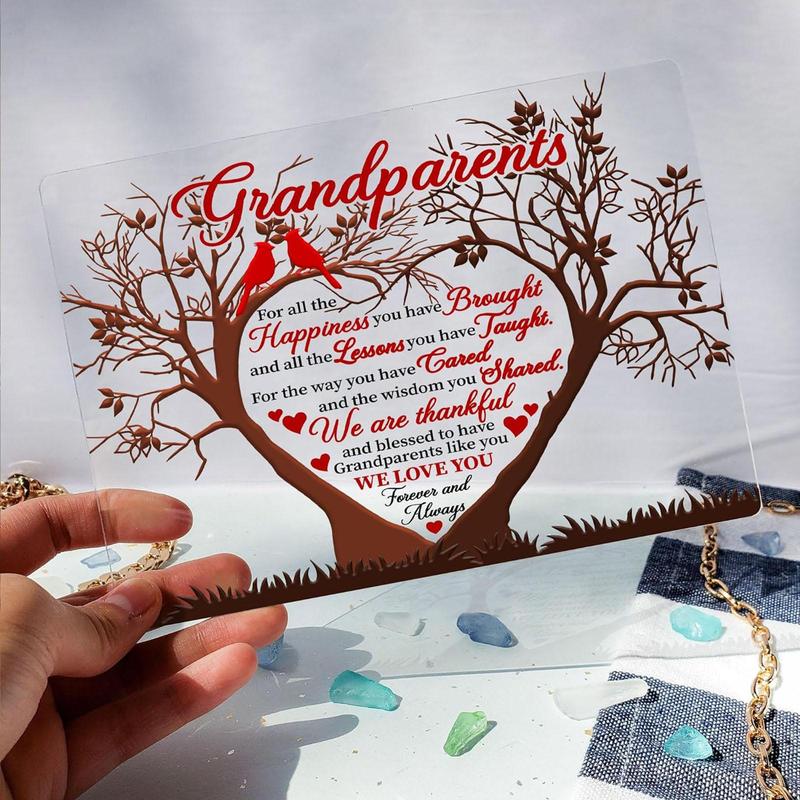 Grandparents Gift Acrylic Plaque, 1 Count Tree & Letter Pattern Decorative Plaque, Home Decor Supplies for Living Room Bedroom, Gift for Grandpa & Grandma