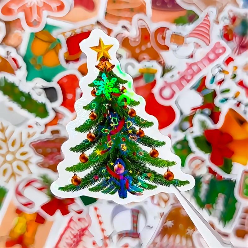 200PCS Christmas Theme Stickers, Non-duplicate Vinyl Waterproof Stickers, Holography Shiny Stickers, Xmas Decor, Decor for tacky christmas tree