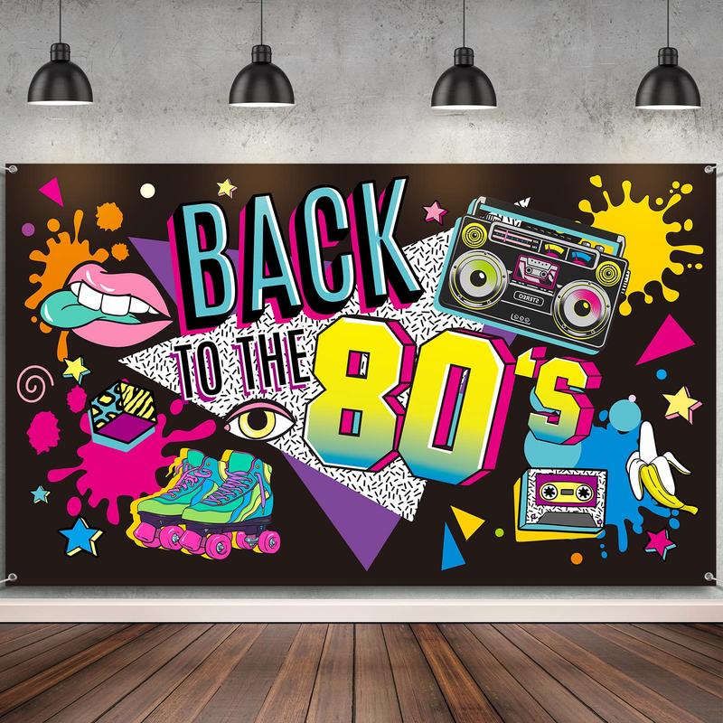 80's Party Decorations Back to The 80's Banner 80's Backdrop Decoration for Photography Background 80's Party Supplies, 73 x 43 x 0.04 Inch