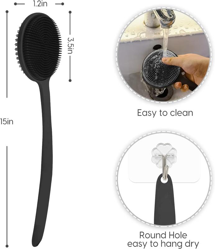 Silicone Back Scrubber for Shower, New Update Bath Body Double Sided Brush with Long Handle for Shower Exfoliating and Massage Can Produce More Rich Foam for Men and Women