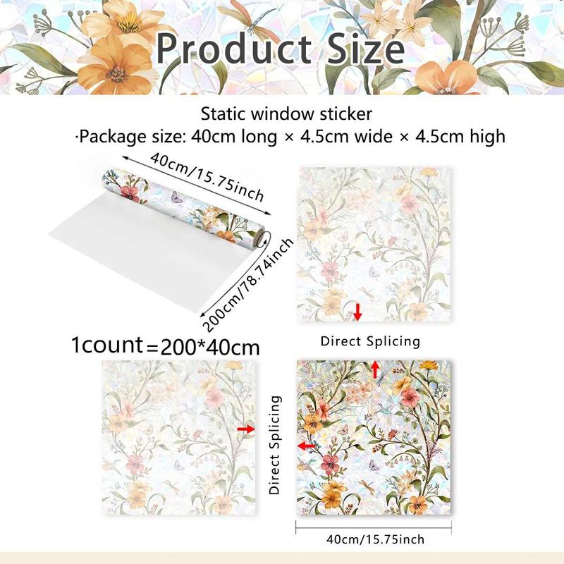 Floral Pattern Window Sticker, Removable Static Cling Window Decal, DIY Decorative Sticker for Home Living Room Bedroom, Fall Decor