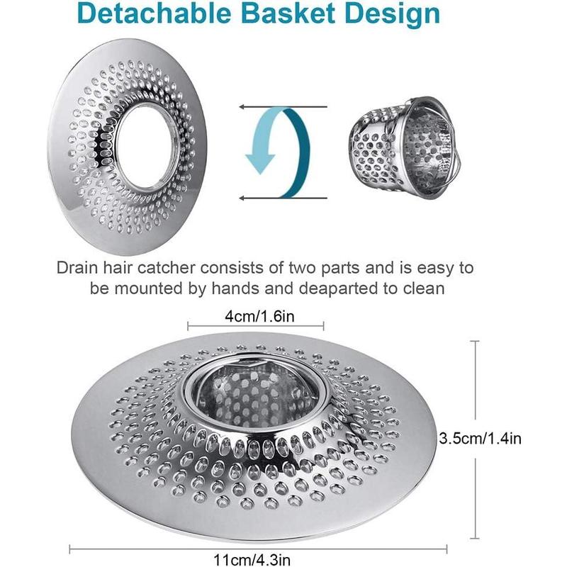 Drain Hair Catcher Tub Drain Protector, Stainless Steel Bathtub Shower Drain Hair Stopper Strainer Trap for Shower Bathroom Sink to Catch Hair