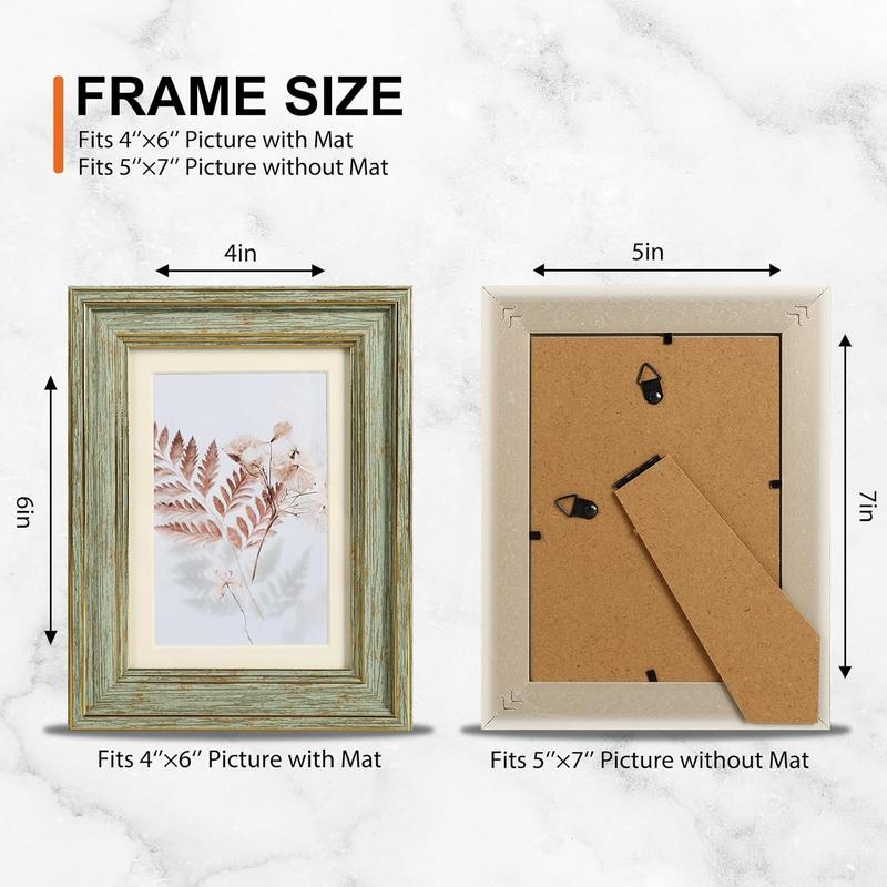 Picture Frame, Set of 4 Tempered Glass with Vintage Wood Grain, Farmhouse Rustic Frames, Suitable for Tabletop Display and Wall Hanging. Decor Photo