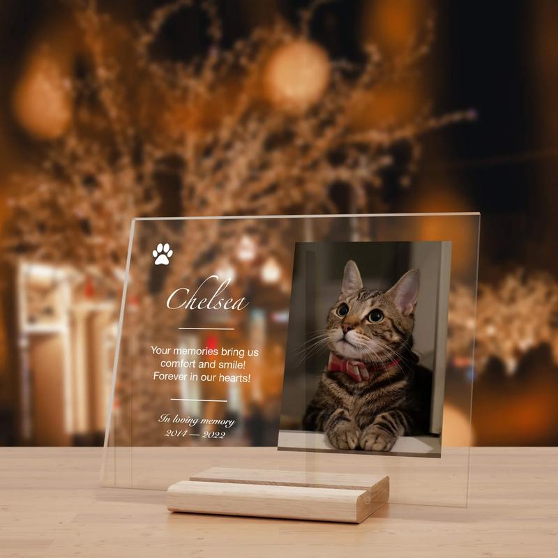 Pet Memorial Custom Portrait Acrylic Plaque, Pet Lovers Gift & Home Decor Photo Print Frames Wooden Case Colorful