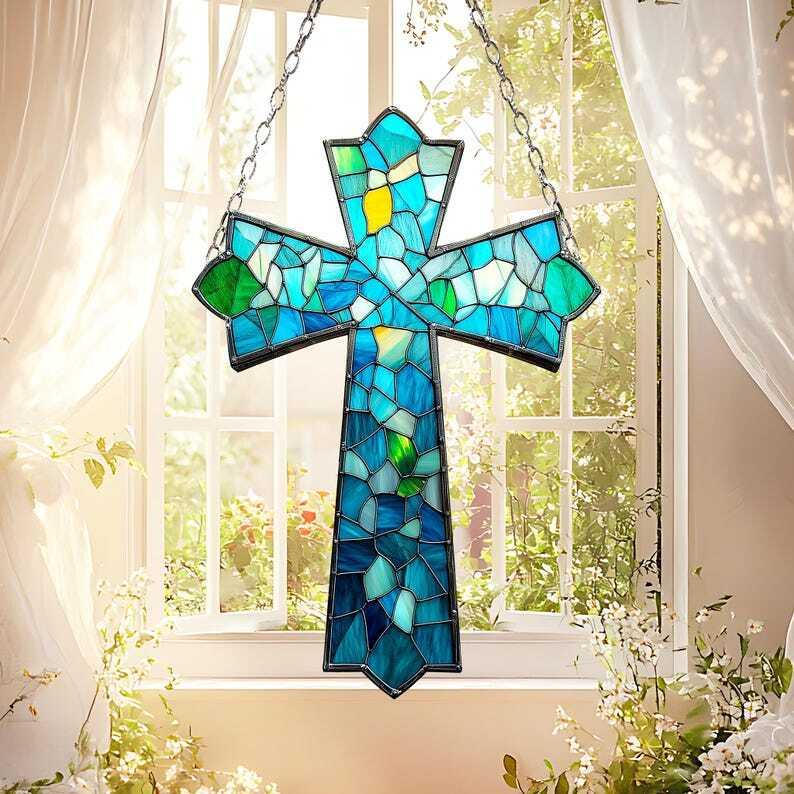 Christian Cross ACRYLIC SUNCATCHER Jesus Cross Window Decor Nativity Ornament Gift For Religious Christian Faith Bible Verse Christmas Gift