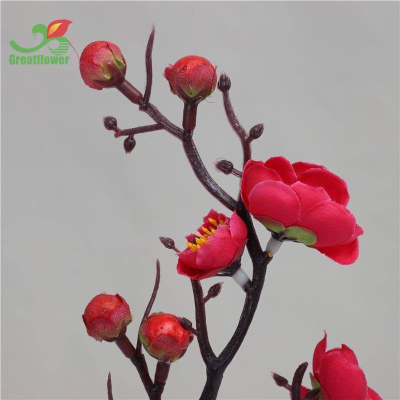 Artificial Plum Blossom & Potted Plant, 1 Count Elegant Simulation Plant Decoration, Small Desktop Faux Bonsai For Home Decor