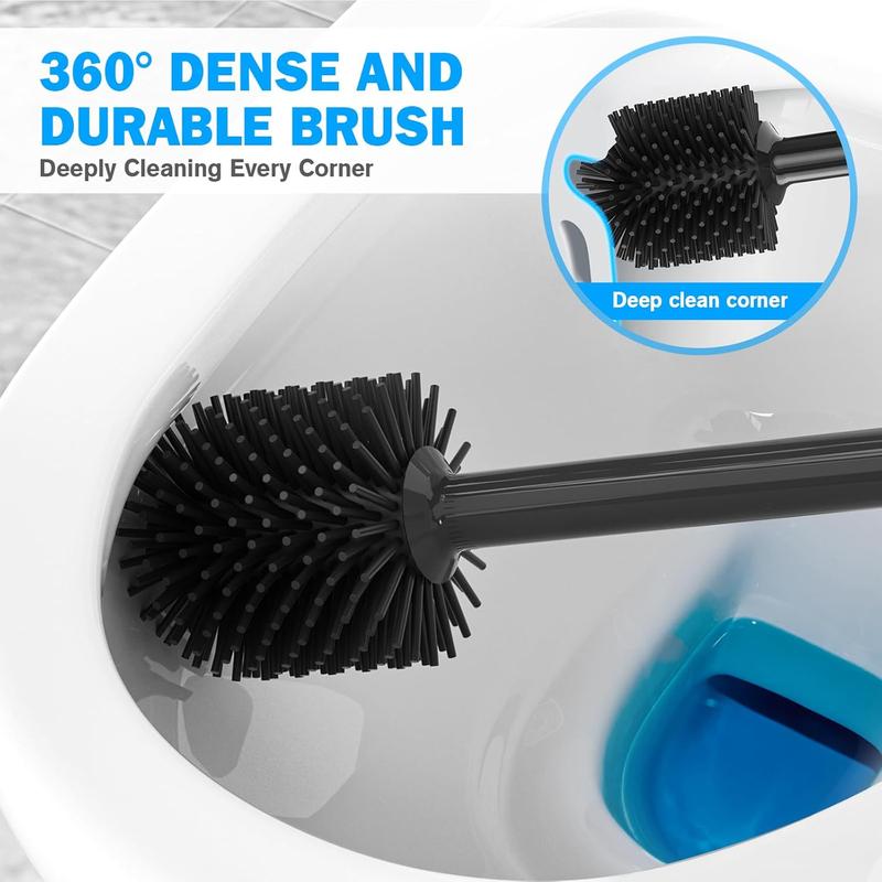 Toilet Plunger and Brush Set, Silicone Bowl Brush and Heavy Duty Toilet Plunger with Ventilated Holder, 2-in-1 Toilet Brush and Plunger Combo for Bathroom Deeply Cleaning Scrubber Industrial