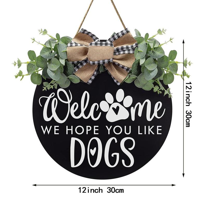 Welcome We Hope You Like Dogs Farmhouse Door Sign, 1 Count Letter Pattern Round Wooden Sign, Hanging Sign for Front Door Porch Farmhouse Decor