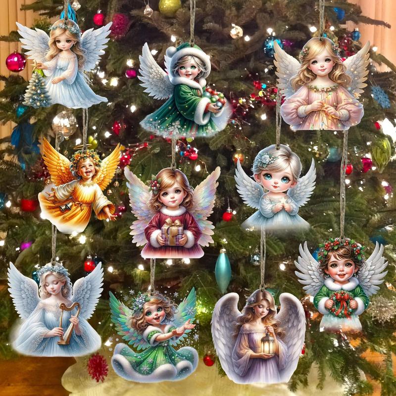 Christmas Angel Pattern Hanging Decoration, 20pcs set Wooden Angel Ornament, Hanging Decoration for Christmas Tree, Farmhouse Holiday Religious Decorations