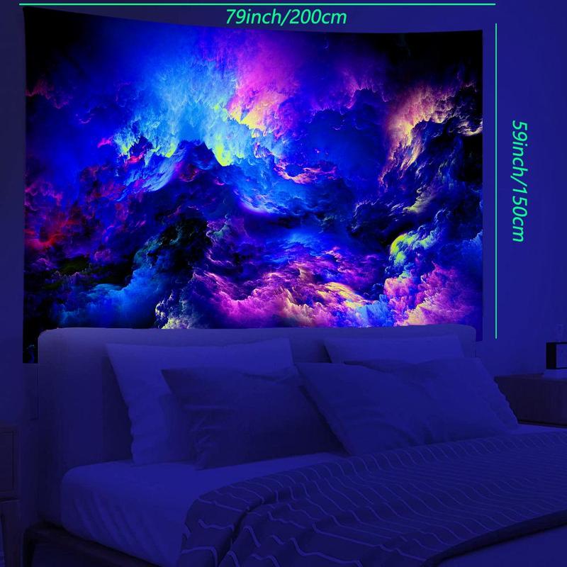 Fantasy Colourful Cloud Pattern Bedroom Decor Tapestry, 1 Count UV Reactive Fluorescent Tapestry Cool Bedroom Accessories, Wall Hanging Decor for Home Living Room Bedroom Dormitory