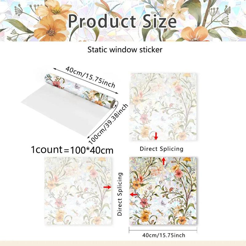 Floral Pattern Window Sticker, Removable Static Cling Window Decal, DIY Decorative Sticker for Home Living Room Bedroom, Fall Decor