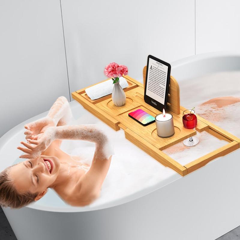 Luxury Bathtub Caddy Tray - Bath Tray Expandable - Bath Tub Tray Table for Bathtub - Bath Caddy Tray for Bathtub, Ajustable Size, Fits  Tubs