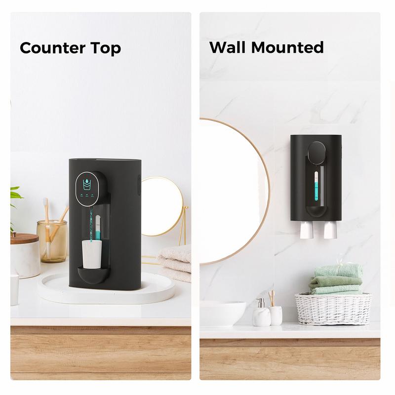 Oylik Automatic Mouthwash Dispenser 18.26 oz Touchless Mouthwash Dispenser for Bathroom 2 Magnetic Cup USB Rechargeable and 3 Dispensing Levels Adjustable Toothbrush Adjustable