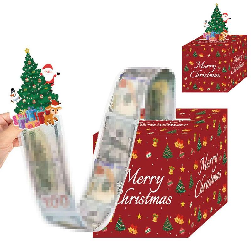 Christmas Money Box for Cash Gift Pull with Christmas Tree Card and Transparent Bags Surprise Money Holder Cash Gift Xmas Money Pull Box for Christmas Birthday New Year Party Supplies