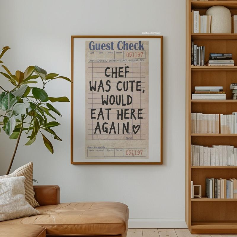 Kitchen Decor Chef Was Cute Wall Art Print Posters Wall Decor Dining Room Wall Prints Apartment (Unframed) Guest Check Prints Aesthetic