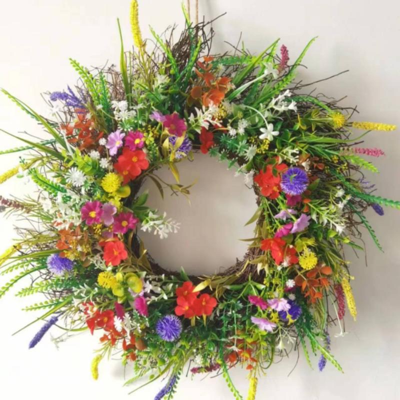 Wildflower Wreath,Daisy Lavender Greenery Wreath,Rustic Farmhouse Wreath Summer Wreaths for Front Door Spring Door Wreath for Front Door Home Decor