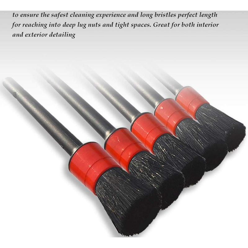 Detailing Brush Set -5 Different Sizes  Mixed Fiber Plastic Handle Automotive Detail Brushes for Cleaning Wheels, Engine, Interior, Air Vents, Car, Motorcy