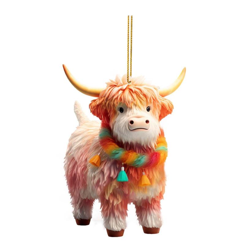 Highland Cow Design Hanging Ornament, 6 Counts set Cute Animal Shaped Hanging Decoration, Christmas Decoration for Home Party Festival