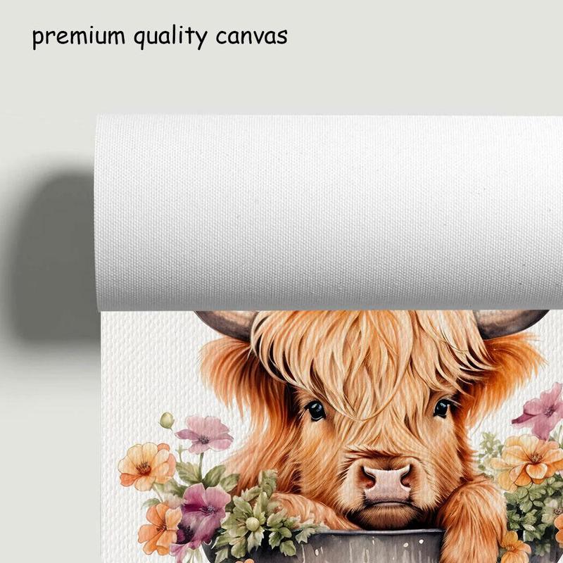 Highland Cow Bathing Pattern Unframed Painting, 3 Counts set Modern Canvas Wall Art, Wall Decor for Home Living Room Bedroom Study Room