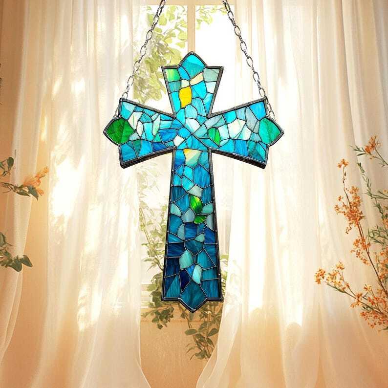 Christian Cross ACRYLIC SUNCATCHER Jesus Cross Window Decor Nativity Ornament Gift For Religious Christian Faith Bible Verse Christmas Gift