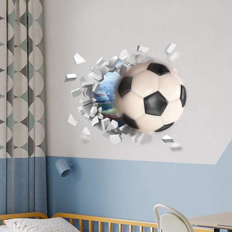 3D Football Broken Wall Pattern Wall Sticker, 1 Set Self Adhesive Wall Decal, Decorative Sticker for Home Living Room Bedroom