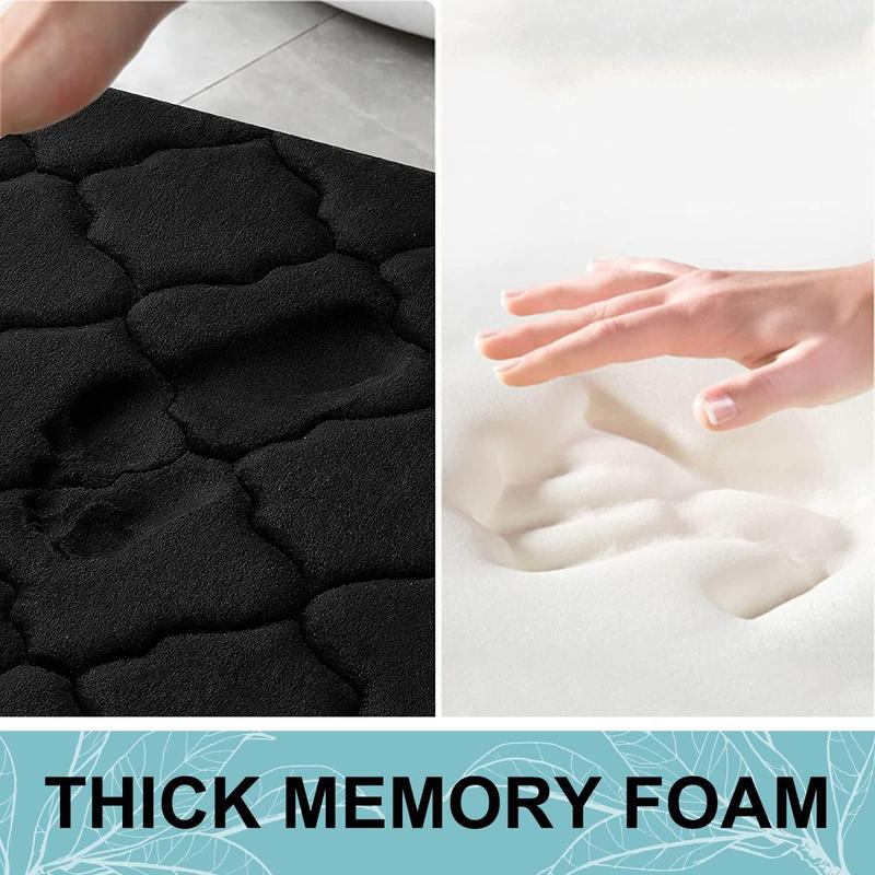 Memory Foam Bath Mat Rug 24x16, Ultra Soft Non Slip and Absorbent Bathroom Rug, Machine Wash Dry, Comfortable, Thick Bath Rug Carpet for Bathroom Floor, Tub and Shower, Black Rubber Cushion Microfiber Velvet