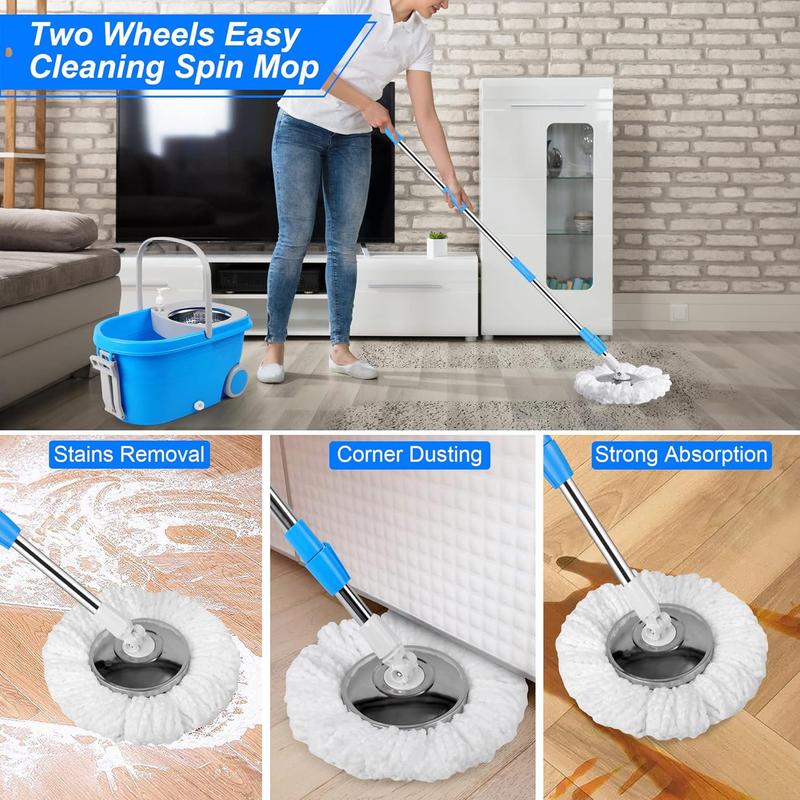 Spin Mop & Bucket Floor Cleaning System with Stainless Steel Wringer Set and 2 Microfiber  Replacement Refills, 61in Extendable Handle Rubber Box