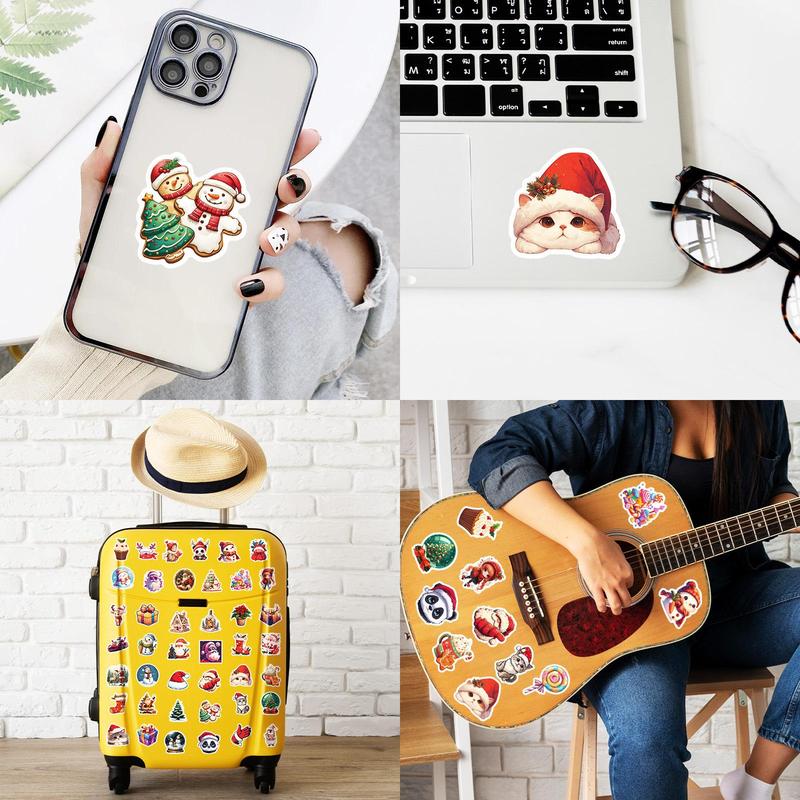 Christmas Themed Sticker, 50pcs Cute Cartoon Animal Pattern Decorative Sticker with Box, Waterproof Decorative Sticker for Phone Case, Laptop, Notebook, Helmet, Skateboard