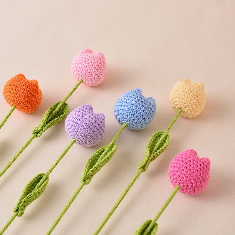 Crochet Tulip without Vase, 10pcs set Artificial Flower, Summer Flowers Bouquet, Home Decor Supplies for Living Room Bedroom Dining Room Wedding Party