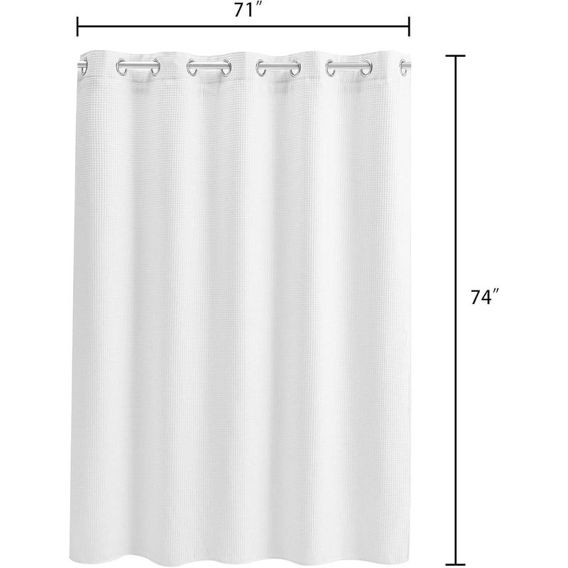 White Waffle Weave Shower Curtain with Snap-in Liner,Cotton Blend Fabric Heavy Duty,No Hooks Needed Shower Curtain for Bathroom,Hotel Quality Shower Curtain Set,71 x 74 inches