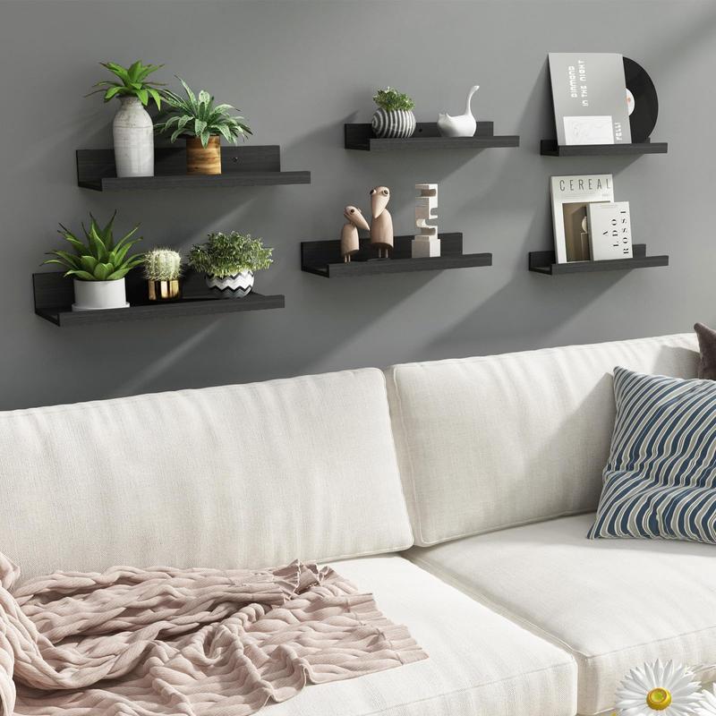 Floating Shelves, 6 Sets of Wall Mounted Shelves for Home Decor, Modern Picture Ledge Shelves for Living Room, Bedroom, Bathroom, Kitchen