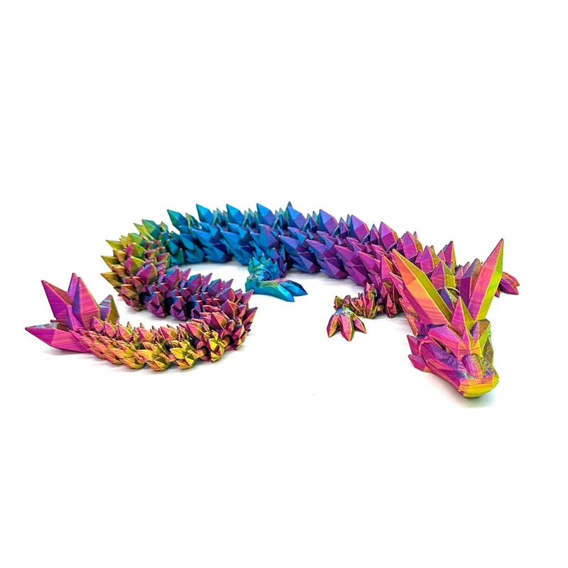 Crystal Dragon Figure-Colorful-3d printed- Decoration-21in long- Multicolor-Articulating- Gift- Decor fidget toy