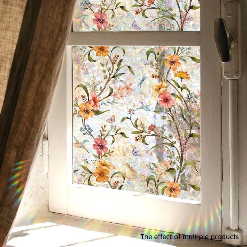 Floral Pattern Window Sticker, Removable Static Cling Window Decal, DIY Decorative Sticker for Home Living Room Bedroom, Fall Decor