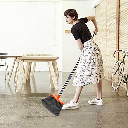 Upgrade Broom and Dustpan Set with Self-Cleaning Teeth - Ideal for Indoor and Outdoor Sweeping, Home Use - Gray and Orange