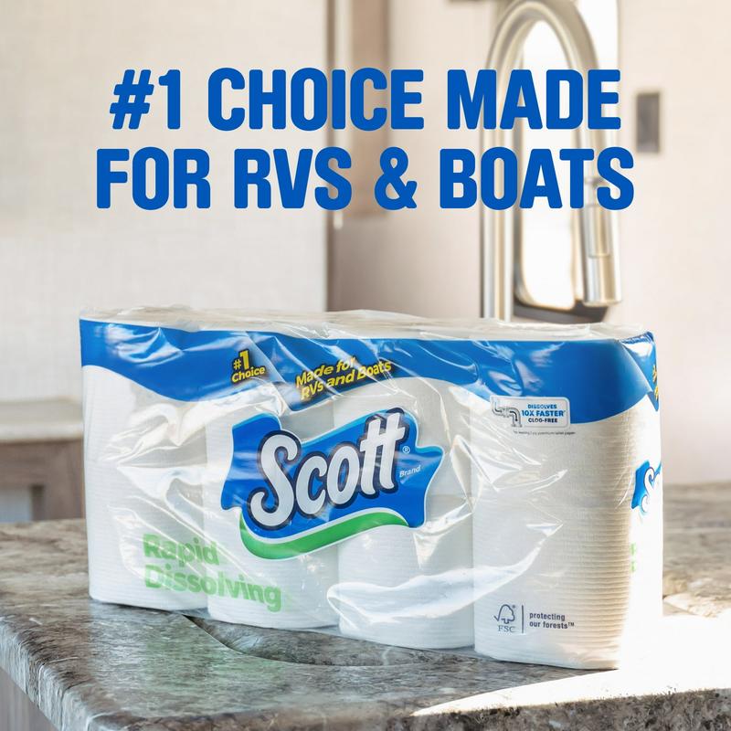 Scott Rapid-Dissolving Toilet Paper for RVs & Boats, 12 Double Rolls