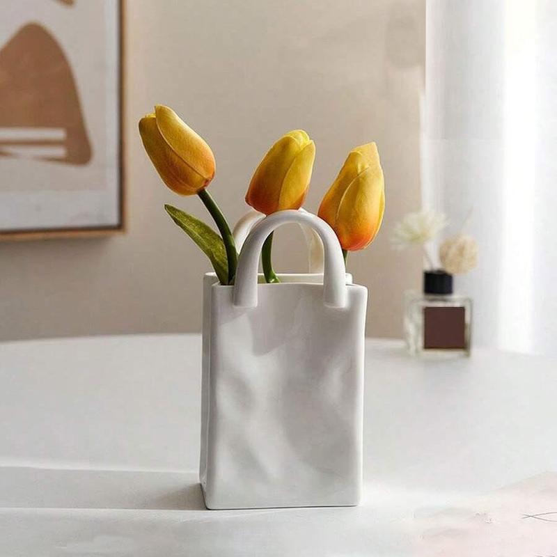 Creative Handbag Design Vase, Solid Color Flower Arrangement Vase, Home Decor Supplies for Living Room Bedroom Dining Room [Flower Not Included]