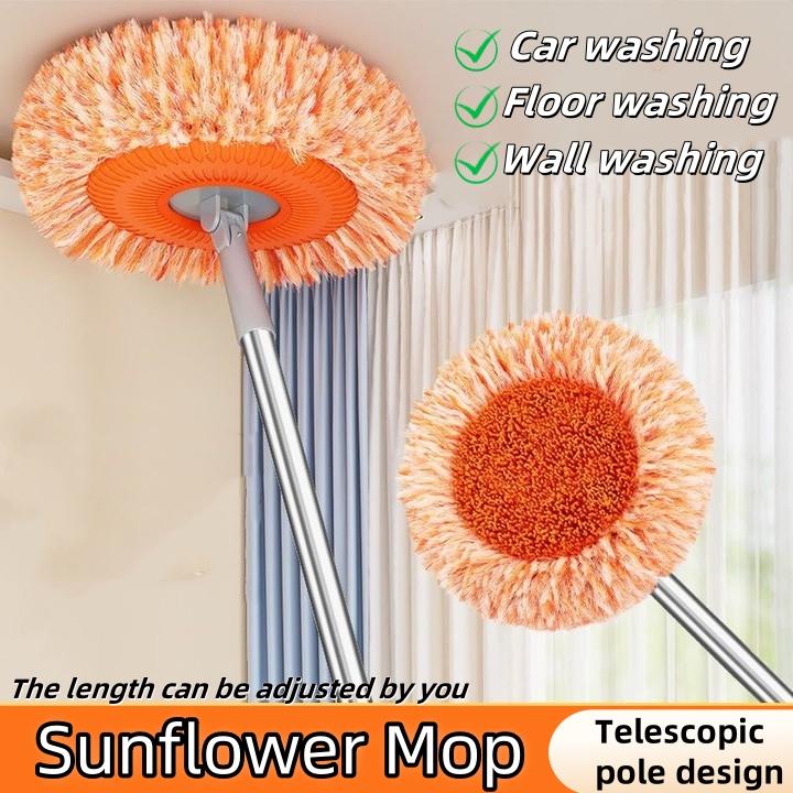 Dust Mop,360°Rotating Cleaning Mop,Adjustable Cleaning Mop,Extendable Wall Cleaning Mop,Wall Cleaner Mop,Sunflower Mop With Height Adjustable Handle,Wet & Dry Floor Cleaning Mop for Hardwood, Tiles, Laminate - Dust Broom mops