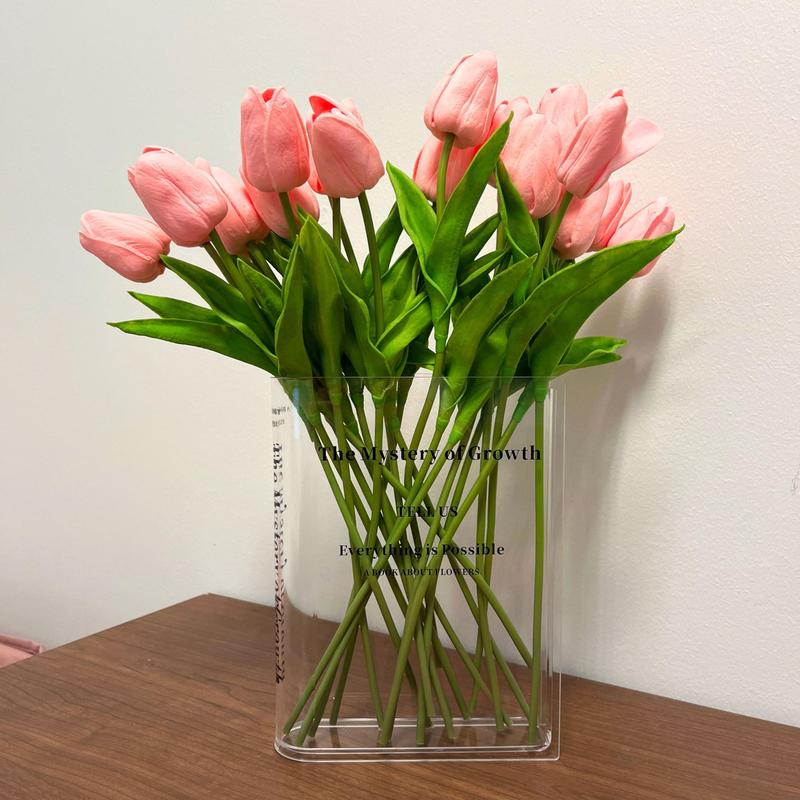 Bookend vase, lovely bookshelf decoration, unique vase for book lovers, artistic and cultural flavor acrylic vase for home office decoration, a book about flowers (transparent color)