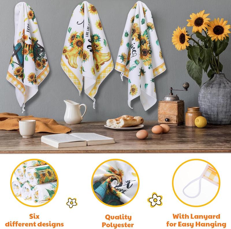 Set of 6 Sunflower Kitchen Towels  Dish Towels Seasonal Beach Cloth Summer Tea Towel Sunshine Nautical Kitchen Towels, Hand Towels, Tea Towels, Housewarming Gift for Home, Hand Towels