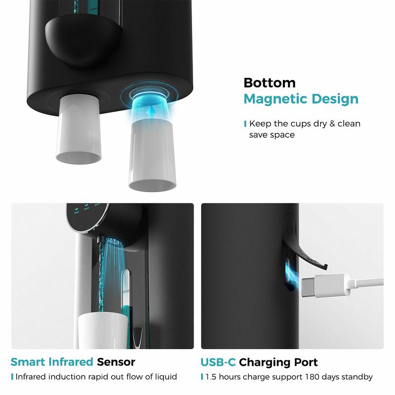 Oylik Automatic Mouthwash Dispenser 18.26 oz Touchless Mouthwash Dispenser for Bathroom 2 Magnetic Cup USB Rechargeable and 3 Dispensing Levels Adjustable Toothbrush Adjustable