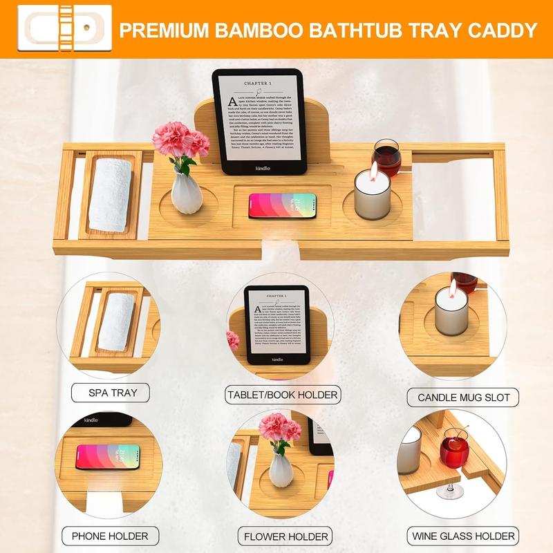 Luxury Bathtub Caddy Tray - Bath Tray Expandable - Bath Tub Tray Table for Bathtub - Bath Caddy Tray for Bathtub, Ajustable Size, Fits  Tubs