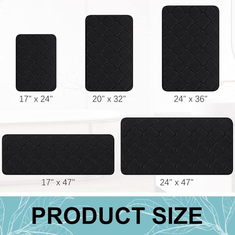 Memory Foam Bath Mat Rug 24x16, Ultra Soft Non Slip and Absorbent Bathroom Rug, Machine Wash Dry, Comfortable, Thick Bath Rug Carpet for Bathroom Floor, Tub and Shower, Black Rubber Cushion Microfiber Velvet