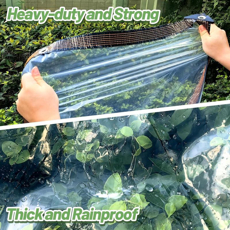 9.8 x 9.8 ft Thicken Clear Tarp  - 5 mil Anti- Windproof Garden Transparent Poly Tarpaulin, Snowproof  Cover, Insulation Shed Cloth with Ropes for Porch Patio Camping Supplies