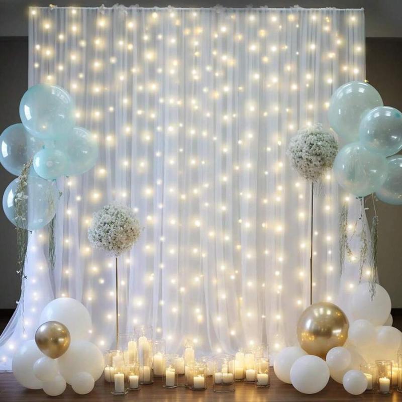 Tulle Backdrop Curtain without Balloon Flower, 2 Counts Sheer Background Clothes without Light, Party Decorative Backdrop for Wedding Party Birthday