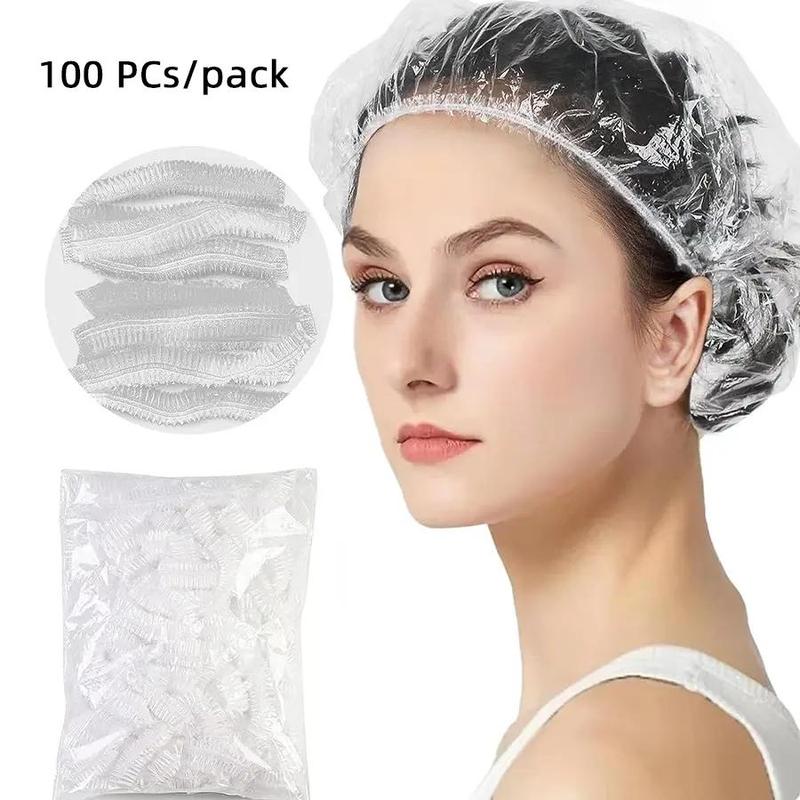 Disposable Shower Cap, 100pcs Waterproof Clear Elastic Hair Cap, Multifunction Bath Cap for Home Bathroom Outdoor Travel