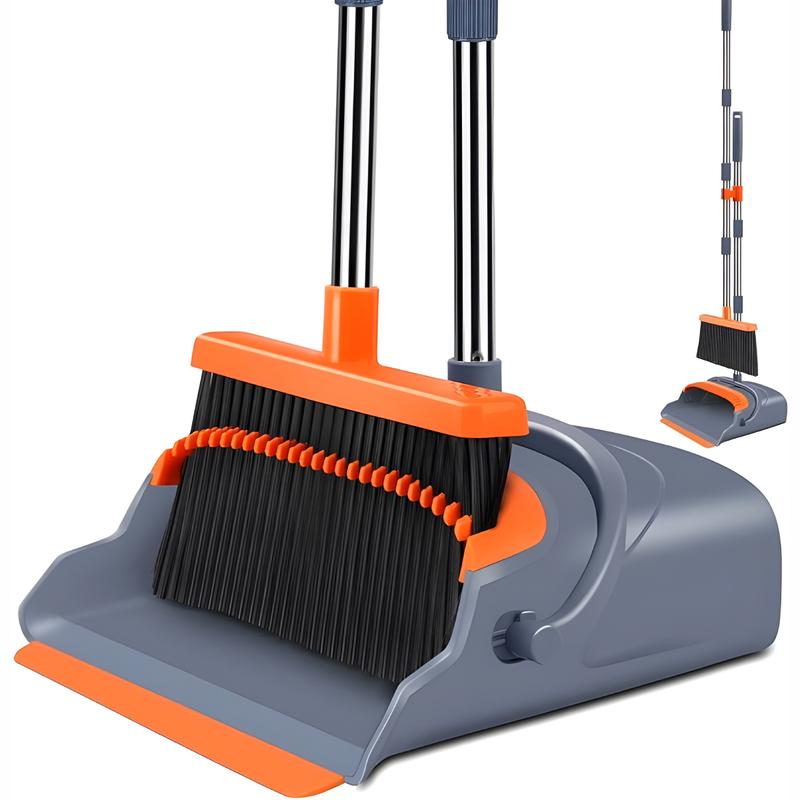 Popular Broom and Dustpan Set, Self-Cleaning with Dustpan Teeth, Indoor&Outdoor Sweeping, Ideal for Dog Cat Pets Home Use, Stand Up Broom and Dustpan