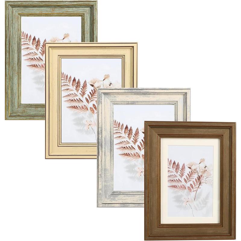 Picture Frame, Set of 4 Tempered Glass with Vintage Wood Grain, Farmhouse Rustic Frames, Suitable for Tabletop Display and Wall Hanging. Decor Photo